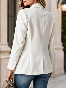 Women's White Blazer, Open Front Long Sleeve, Professional Office Commute Wear, Notch Lapel, Casual Business Suit Jacket, Autumn Fall - White - View 3
