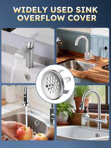 2pcs Sink Overflow Ring, Solid Brass Sink Overflow Cover Brushed Nickel - Multiple Styles - View 4