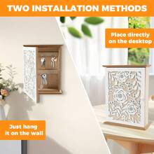 Lockable Wooden & Metal Key Cabinet - 6-Hook Wall-Mounted Key Storage Organizer, Tree Branch Design, Suitable For Home, Hallway, Office - Can Store House Keys, Access Cards, Remote Keys (No Assembly Required) - White - View 3