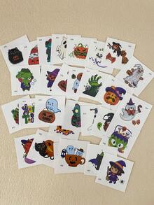 30pcs Halloween Temporary Tattoo Stickers, Including Scary Pumpkin, Skull, Ghost, Spider Web Patterns, Suitable For Party Favors And Body Decoration, Fake Hand Tattoo, Cartoon Body Stickers For Halloween Party - Multicolor - View 5