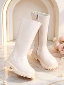 1 Pair Girls' Tall Chelsea Boots, Soft PU + Elastic Soft Sole With Inner Zipper Design, Minimalist Classic Princess Style High-Top Boots, Suitable For Daily Wear, School, Holidays, Autumn/Winter New - Apricot - View 8