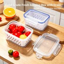 6pcs Plastic Food Storage Containers With Lids, Multi-Functional Airtight Fresh-Keeping Boxes For Refrigerator, With Drainage Basket Set, Suitable For Fruits, Vegetables And Kitchen Food Storage (3 Drainage Baskets + 3 Fresh-Keeping Boxes) - View 9