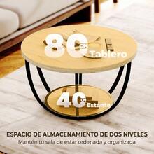 Round Coffee Table For Living Room With Storage Shelf And Metal Frame 80x80x43.8 Cm Oak - Nature - View 9