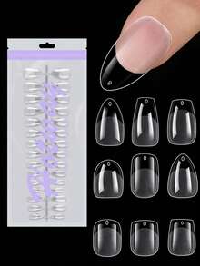 HOTWAY 300 Fake Nails, Short To Medium Almond Oval Trapezoidal Square, Size 15 Transparent Semi Matte Acrylic Nail Tips, DIY Wearable Nail Art Artificial Nails - Clear - View 1