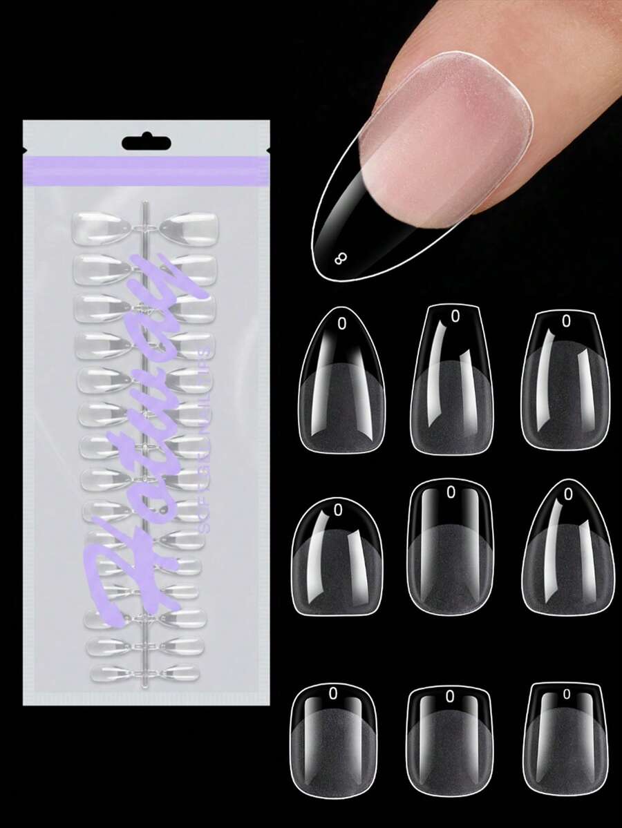 HOTWAY 300 Fake Nails, Short To Medium Almond Oval Trapezoidal Square, Size 15 Transparent Semi Matte Acrylic Nail Tips, DIY Wearable Nail Art Artificial Nails - Clear - View 1
