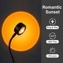 USB Flexible Sunset Projection Lamp, Multi‑Color RGB Ambient Night Light, 360° Adjustable Projector Light For Bedroom Home Decor Photo Background - Multi-color light - View 9