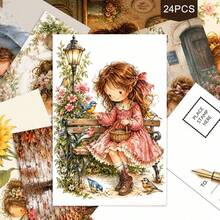 24pcs+1 Red Envelope Set Playful Seasonal Postcard Set, Featuring Charming Girl Illustrations And Warm Greetings, Suitable For Friends And Family, Daily Use, Vintage Aesthetic Stationery - Sets - View 7