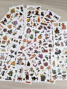 30pcs Waterproof Halloween Temporary Tattoos, Cartoon Pumpkin, Ghost, Witch,Skeleton Stickers, Halloween Party Decor - Multicolor - View 6