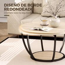Round Coffee Table For Living Room With Storage Shelf And Metal Frame 80x80x43.8 Cm Oak - Nature - View 7