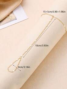 1pc Fashionable Personalized Minimalist Metal Beaded Chain Ring, Versatile, Suitable For Daily Wear And Wedding Accessories - Gold - View 6