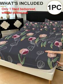 1 Buah Sprei Fitted Motif Tulip Geometris Elegan (Hanya Sprei, Tanpa Sarung Bantal), Kain Poliester 100% Lembut dan Nyaman, Cocok untuk Kamar Tidur, Kamar Tamu, Asrama Sekolah, Pelindung Kasur Sepanjang Musim - MultiWarna - View 2