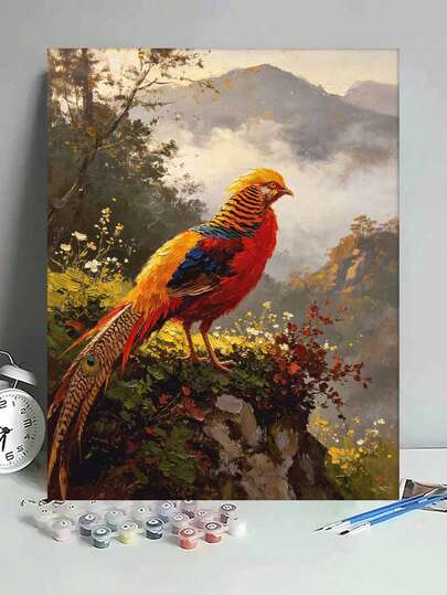 1 pieza Pintura de número DIY de faisán dorado, pintura en lienzo DIY hecha a mano, decoración del hogar para adultos, regalo festivo