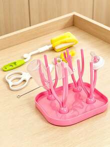Baby Bottle Drying Rack With Tray, Large Capacity, Detachable, Optional 1pc/1set = (1 Drain Rack + 1 Bottle Holder), Slight Color Difference May Exist Due To Lighting And Angle - Pink - View 5