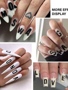 4pcs/Set Black Gold Silver English Alphabet 3D Nail Stickers Metallic Uppercase Lowercase English Letters Nail Decals Shining Numbers Manicure Sliders - Multicolor - View 6