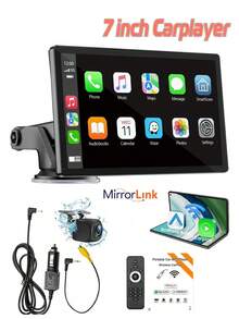 7 Inch High Definition Portable Car Touchscreen, Supports Wireless CarPlay, Screen Mirroring, Backup Camera, GPS Navigation, AUX, Compatible With All Car Models - MP5 - View 2