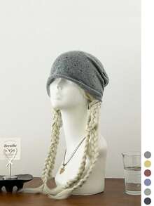 High-End Oversized Face-Slimming Slouchy Beanie For Women, Autumn/Winter Warm Ear-Protecting Large Head Circumference Knitted Knitted Hat, Dopamine Star Pattern Rolled Edge Knit Slouchy Beanie, Spring/Autumn Face-Slimming Head-Wrapping Cold Weather Hat - Multicolor - View 10