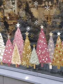 Christmas Window Stickers Decals White Green Gold Christmas Tree Snowflake Reusable Anti-Collision Window Decoration Winter Home Glass Mirror Decoration Room Decor Christmas Decor Christmas Home Decor - Multicolor - View 8