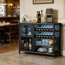 Mueble Bar Gabinete De 3 Niveles 106cm Con Toma De Corriente - Negro - Ver 5