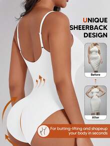 Women's Solid Color Slimming Waist Bodysuit, Suitable For Layering And Wearing Underneath White Summer - White - View 2