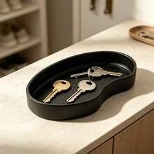 1pc Modern Compact Key Tray, Versatile Decorative Storage Tray, Suitable For Entryway Keys, Cosmetics, Desk Stationery And Coins, Elegant Desktop Organizer Tray, For Home And Office, Non-Food Contact Use - Black - View 2
