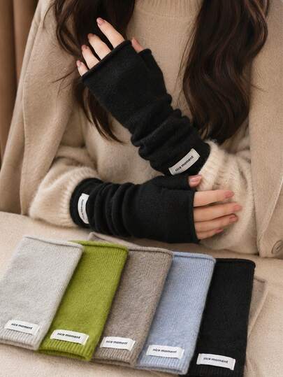 Guantes sin dedos de estilo casual francés, cálidos para otoño/invierno, guantes sin dedos de unicolor, guantes de punto cálidos con pantalla táctil, guantes versátiles para mujer de otoño/invierno, guantes sin dedos cálidos de otoño/invierno, guantes de invierno