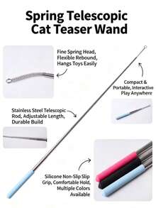 Replacement Retractable Spring Cat Wand Stick, Empty Pole Without Toy Head, Non‑Slip Stainless Steel Extended Rod, Pet Cat Toy Accessory - Multicolor - View 3