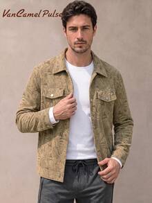 Vancamel Pulse Men's Jacket, Spring/Autumn Solid Color Lapel Casual Outerwear, Fashionable Minimalist Versatile Top, Suitable For Daily Casual, Sports And Exercise - Coffee Brown - View 1