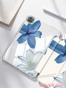 藍色木槿花保護殼，相容於 iPad Air 4/5 10.9 吋、7/8/9 10.2 吋、(A16) 11 吋 (第 11 代，2025)、內建 Apple Pencil 插槽，相容於 Galaxy Tab A9 11 吋、Tab A9 8.7 吋，可愛風格，適合返校季、情人節、新年及其他場合 - 彩色 - 查看 3