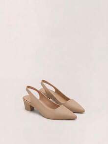 Women's Rivet Decor Pointed Toe Slingback Pumps Chunky Low Heel Closed Toe Open Heel Sandals Elegant Versatile Office Commute Casual Shoes Comfortable Soft Sole Non-Tiring Suitable For Dating Holiday Wedding Vacation Commute And More Occasions - Khaki - View 2