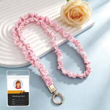 Scrunchie Fabric Neck Lanyard , Teacher Lanyard With Clear ID Badge Card Holder, Leopard Checkerboard Print Solid Color Neck Strap For Work ID Card Ke - Multicolor - View 25