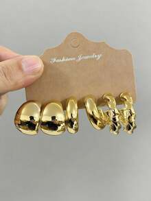 6/18pcs Fashion Geometric Women's Earrings Set, Suitable For Daily And Holiday Wear, Gift For Friends, Besties And Family, Lightweight And Fade-Resistant. - Gold - View 6
