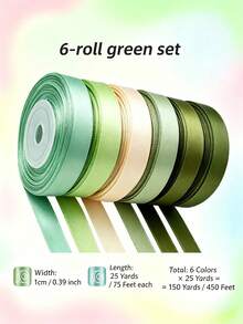 6 Colors X 25 Yards, Total 150 Yards Macaron Color 3/8 Inch Wide Premium Satin Ribbon, Gift Wrapping Ribbon Set, Suitable For Bouquets, Bows, Handmade Crafts, Birthday, Party, Wedding, Graduation Ceremony Decoration, Wedding Gift Wrapping, Bridal Shower Decoration, Bouquet DIY Crafts - 6 Rolls Assorted Ribbon - View 7