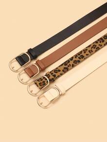 4pcs Plus Size Oval Hook Buckle Wide Style Fashion Decorative Popular Versatile Suitable For Daily Use Women's Set Belt - Multicolor - View 5