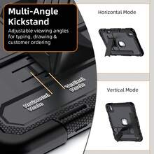 Heavy Duty Anti-Drop Tablet Protective Case, Adjustable Stand, Wrist Strap, 3-In-1 Shockproof And Anti-Drop, European And American Style, Compatible With Apple And Tablet Protective Case, (Some Models With Electronic Pen Slot) - Black - View 4