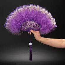 1pc Fairy Realistic Feather Fan, Suitable For Dance Party Stage Performance - Pink - View 11