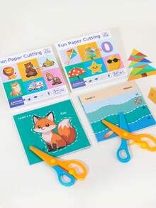 30Pcs Kids Scissor Skills Paper Cutting Set, STEM Craft Classroom Reward, Birthday Christmas Party Kit With Animal & Vehicle Patterns | Gift - Multicolor - View 5
