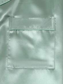 2件組緞面短袖蕾絲領上衣與蝴蝶結短褲女款睡衣家居服套裝 - 綠色 - 查看 5