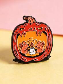 1 Pc Cute Jack‑O'‑Lantern Mouse Pattern Brooch, Fun Metal Enamel Pin, Creative Decorative Lapel Pin For Backpack, Halloween Gift - Multicolor - View 3