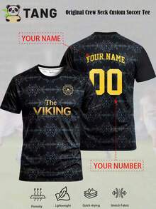 Manchester Style Customized Men's Football Jersey & & Man & Customizable Name & Number & Lightweight Sports Top & Breathable, Moisture-Wicking, Quick-Drying & Training, Daily, Gift & Viking - Black - View 2