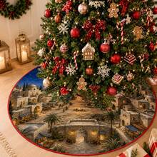 1pc Bethlehem Ancient City Scene Pattern Christmas Tree Skirt, Elegant Color Holiday Decor, 5 Sizes, Unisex Holiday Gift, Suitable For Home And Party Christmas Home Decoration - Bethlehem Ancient City Market - View 8