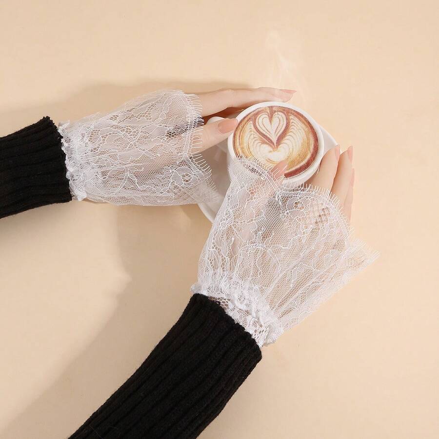 1 Pair Women's Gentle Style Lace Arm Warmers, Gothic Lolita Style Accessory, Suitable For Wedding Dress Accessory, Cosplay, Travel, Festival Events - Multicolor - View 1