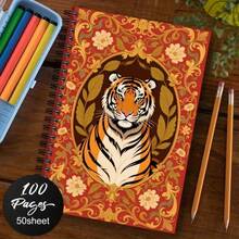 1pc Of Vintage Spiral Notebook Featuring A Stylish Tiger Design With A Golden Decorative Border, Perfect For Artistic Office And School Use, A Distinctive Gift For Both Men And Women Colleagues - 1 Pack (50 Sheets/100 Pages) - View 1