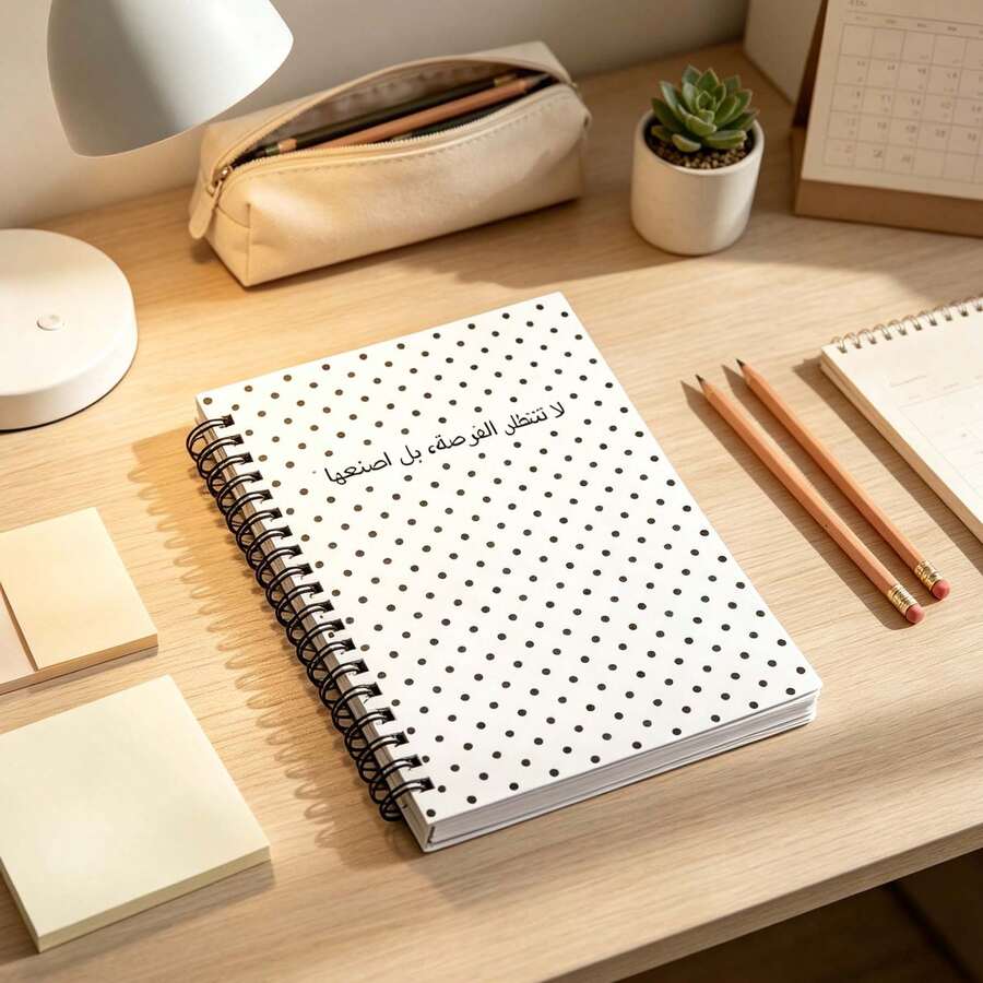 1pc A5 Black Spiral Notebook, Minimalist Black Polka Dot Cover With Arabic Inspirational Quotes, Modern Minimalist Study Notebook, Middle Eastern Muslim Student Back To School Stationery - A5-standard - View 1