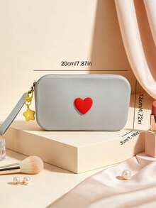 Cute Heart‑Decorated Silicone Cosmetic Bag, Portable Makeup Pouch With Star Charm Wrist Strap, Multi‑Purpose Travel Toiletry Organizer, Small Zipper Storage Purse For Lipstick Jewelry - Multicolor - View 5