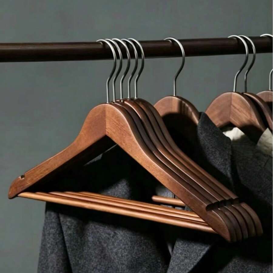 1/5pcs Natural Wooden Hangers With Anti-Slip Bar, Suitable For Clothing Stores And Hotels - View 1
