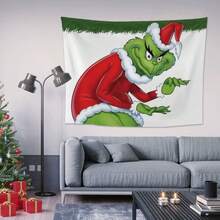The Grinch 1PC Christmas Hanging Fabric, Party Supplies Hanging Decoration, Curtain Backdrop Tapestry, Green Monster Print Pattern, Rectangular Format, Atmospheric Background Cloth, Suitable For Winter Home Decor, Christmas Party, Photo Shoot, Holiday Soft Decoration - Multicolor - View 9