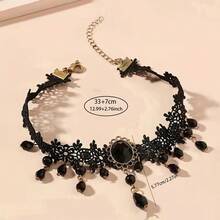 1pc Gothic Style Black Tassel Lace Short Necklace Choker For Women, Suitable For Vacation, Party, Daily Wear, Halloween Costume Accessory - Gothic Necklace - View 2