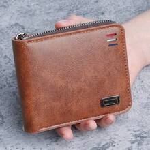 Men's Short Solid Color Youth Minimalist Trifold Wallet, Multi-Function Student Zipper Coin Purse, Large Stock Available - Multicolor - View 9