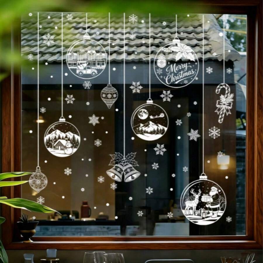1 Sets White Christmas Snowflake Static Cling Window Stickers, Festive Winter Window Decor, Holiday Ornaments For Home, Shop & Party - Multicolor - View 1