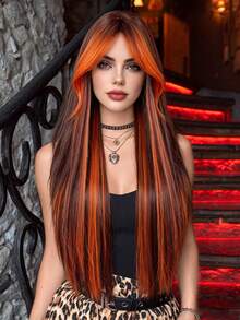 AKAKO 28in Long Straight Highlighted Wig Suitable For Daily Wear - Multicolor - View 2